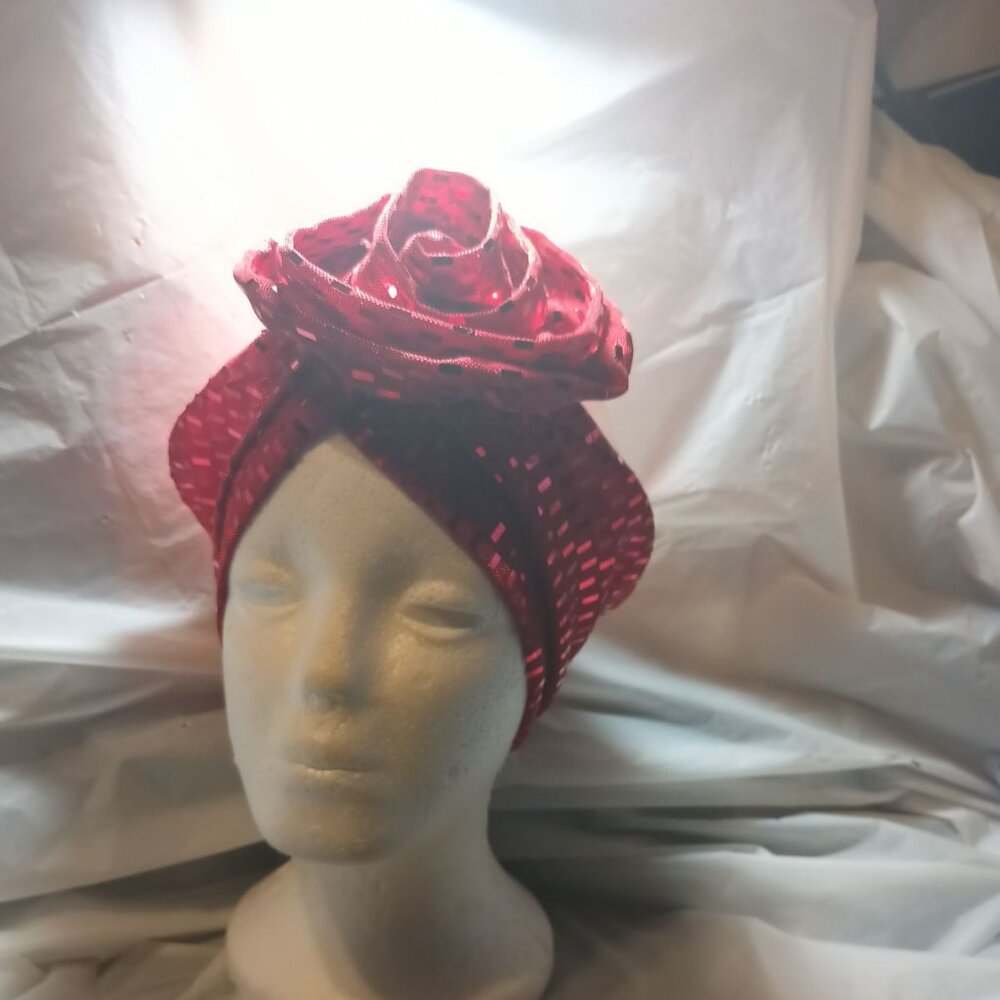 SUMMER CLEARANCE RED TURBAN TOPPER FOR CHURCH, WEDDINGS AND SPECIAL OCCASIONS